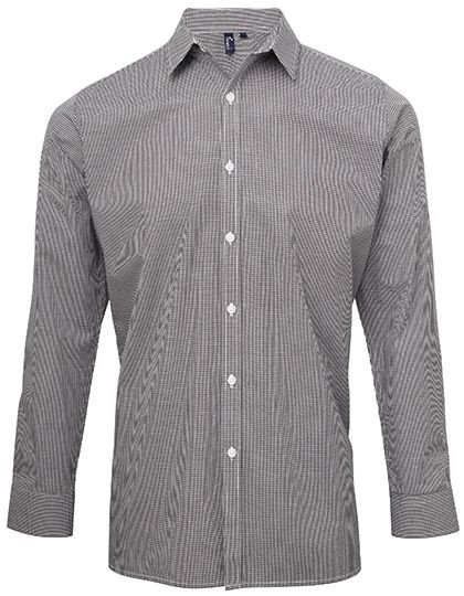 Men`s Microcheck (Gingham) Long Sleeve Cotton Shirt