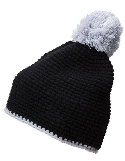 Pompon Hat with Contrast Stripe